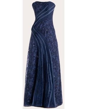 Francisco Arce Xóchitl Embellished Wave Strapless Gown - Blue