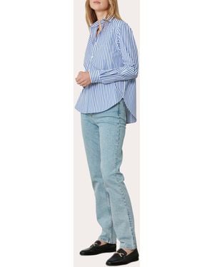 With Nothing Underneath The Classic Stripe Organic Poplin Shirt - Blue