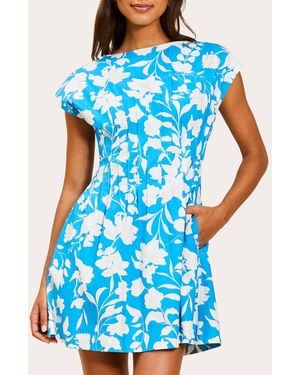 mestiza Quinn Floral Poplin Pintucked Mini Dress Cotton - Blue