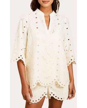 mestiza Emilio Embroidered Cotton Scallop Top - White