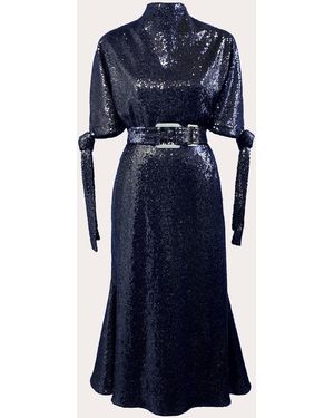 Edeline Lee Pedernal Sequin Belted Tie-Sleeve Midi Dress - Blue