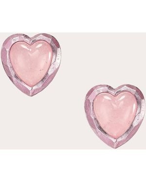 Anabela Chan Rose Quartz Petite Heart Stud Earrings - Pink