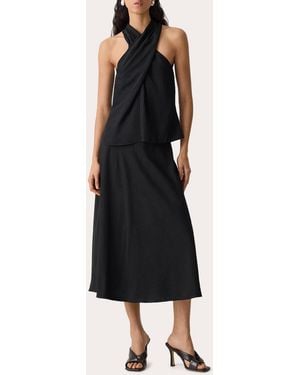 Theory Twill Twisted Halter Top - Black