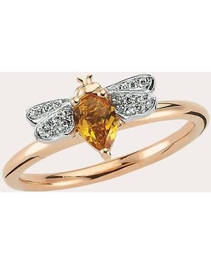 BeeGoddess Citrine & Diamond Queen Bee Bella Ring - Natural