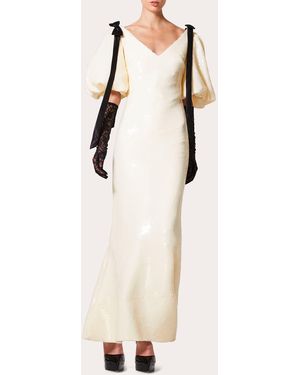 RVNG Couture Lina Bow Detailed Sequined Gown - Natural