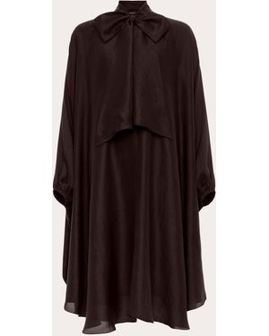 Azeeza Emlyn Tie-Neck Silk Midi Dress - Brown