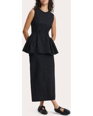 Cecilie Bahnsen Daimi Eira Matelassé Boned Peplum Top - Black
