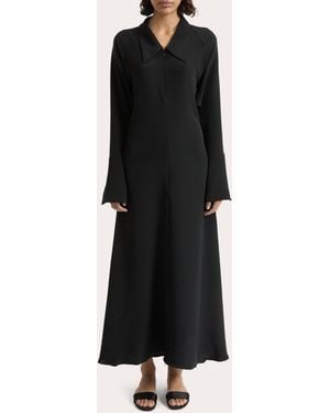 JOAEN Lea Silk Crepe Collared A-Line Dress - Black