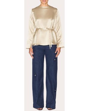 Lia Cohen Wholesome Silk Long-Sleeve Top - Blue