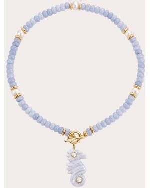 Club Coastal Lace Agate Seamist Seahorse Necklace 18K - White