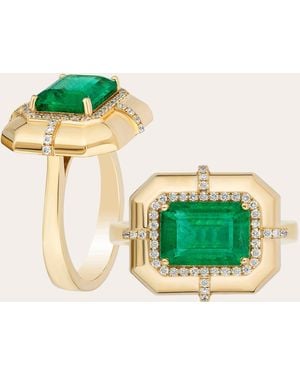 Goshwara Emerald & Diamond G-One Rectangle Medallion Ring - Green