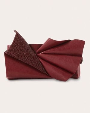 Esterah Midnight Bloom Beaded Leather Clutch - Red