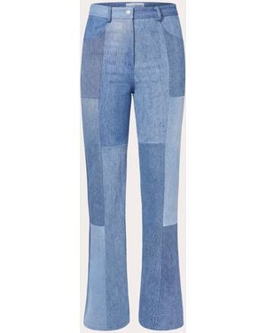 E.L.V. Denim E. L.V. Denim Flare High-Rise Cropped Patchwork Jeans - Blue