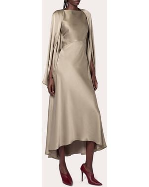 ROKSANDA Koda Silk Satin Cape-Sleeve Midi Dress - Natural