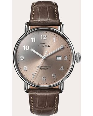 Shinola Canfield 38Mm Croc Leather-Strap Watch - Gray