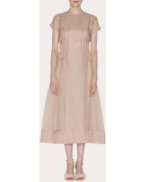 Lia Cohen Essence Silk Organza Pleated Midi Dress - Natural
