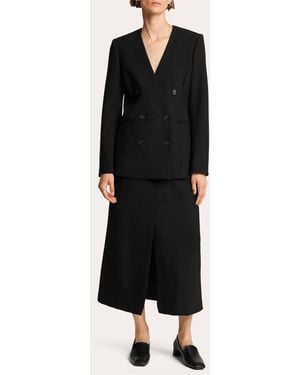 Argent Heavy Wool Twill V-Neck Blazer - Black