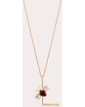 BeeGoddess Ruby & Diamond Letter L Pendant Necklace - Natural
