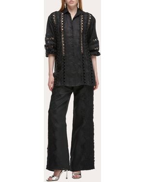 Waimari Solana Embroidered Linen Button-Up Shirt - Black