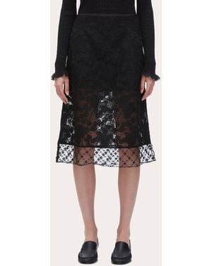 3.1 Phillip Lim Beaded Floral Corded Lace Midi Skirt - Black