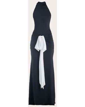 Francisco Arce Sael Gathered Bow Mock Neck Gown - Blue