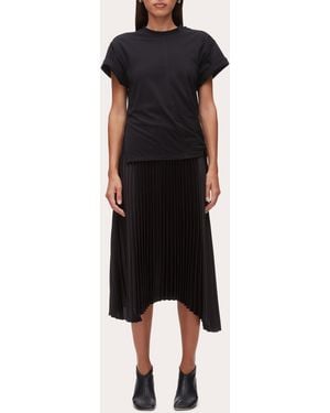 3.1 Phillip Lim Jersey Satin Combo Pleated T-Shirt Dress - Black