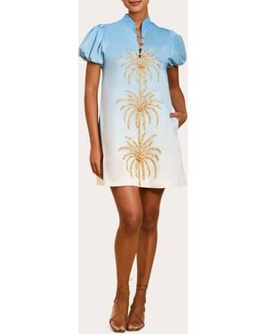 mestiza Elliana Embroidered Poplin Barong Mini Dress - Blue