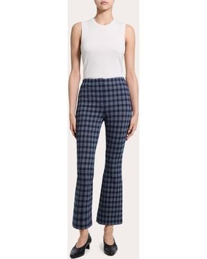 Theory Plaid High-Rise Cropped Kick Pants - Blue