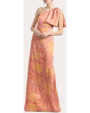 Sachin & Babi Chelsea Bow-Embellished Floral Crinkled Georgette Gown - Orange
