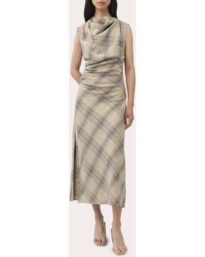 Jonathan Simkhai Burke Plaid Draped Midi Dress Linen/Viscose - Natural