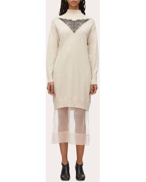 3.1 Phillip Lim Layered Lace-Inset Chiffon-Trim Wool Midi Dress - Natural