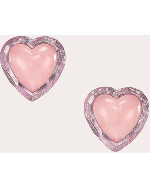 Anabela Chan Rose Quartz Heart Stud Earrings - Pink