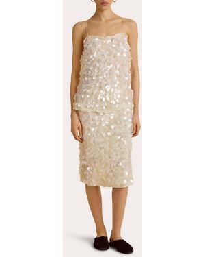 Marina Moscone Sequin Paillette Silk Crepe De Chine Camisole Top - Natural