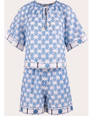 Karma On The Rocks Oto Broderie Anglaise Cotton Shorts Set - Blue
