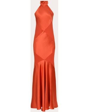 Francesca Miranda Marigold Silk Bias Halter Gown - Red