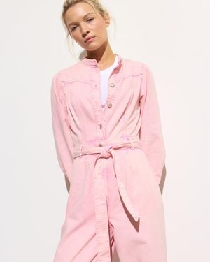 Oliver Bonas Washed Button Up Denim Jumpsuit, Size 16 - Pink