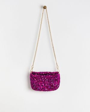 Oliver Bonas Magenta Sequin Slouch Shoulder Clutch Bag - Pink