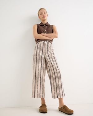 Oliver Bonas Monochrome Floral Cropped Wide Leg Jeans, Size 10 - Natural