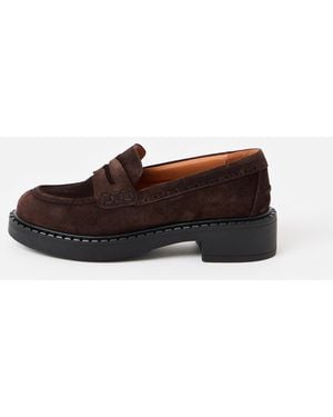 Esska Ben Chocolate Suede Loafers, Size 4 - Brown