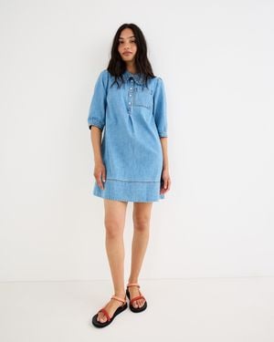 Oliver Bonas Frill Collar Denim Mini Dress, Size 10 - Blue