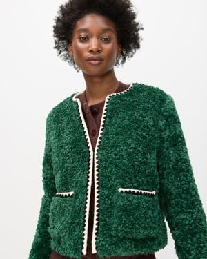 Oliver Bonas Textured Faux Fur Jacket, Size 6 - Green