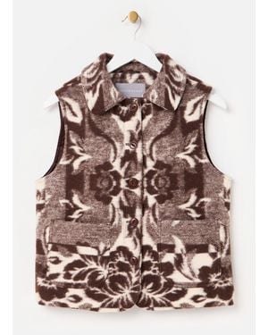 Oliver Bonas & Cream Floral Wool Blend Gilet, Size 6 - Brown