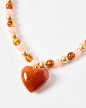 Oliver Bonas Cora Pink, & Gold Beaded Heart Necklace