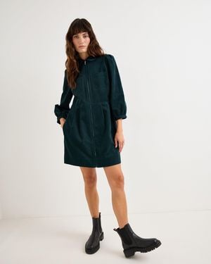 Oliver Bonas Corduroy Zip Up Collared Mini Dress, Size 10 - Blue