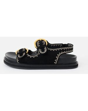 Oliver Bonas Suede Stitch Detail Double Buckle Sandals, Size 5 - Black