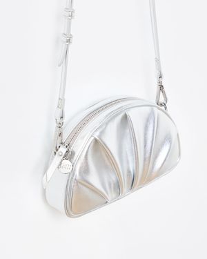 Oliver Bonas Metallic Pleated Croissant Clutch Bag - White