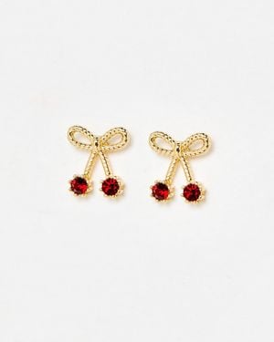 Oliver Bonas Gisele Mini Bow Stone Detail Stud Earrings - White