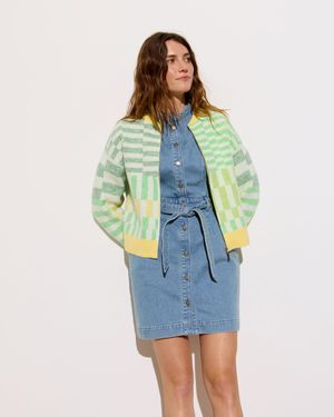 Oliver Bonas & Yellow Geometric Knitted Bomber Jacket, Size 6 - Blue