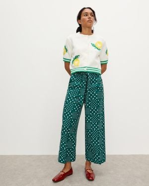 Oliver Bonas Forest & White Polka Dot Wide Leg Culotte Trousers, Size 6 - Green