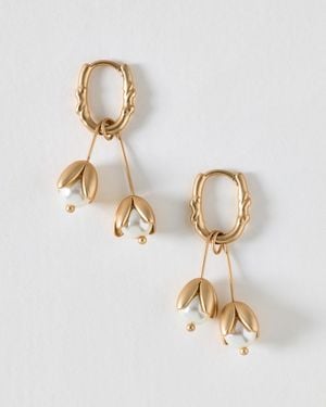 Oliver Bonas Mara Faux Pearl Seed Pod Drop Hoop Earrings - Metallic